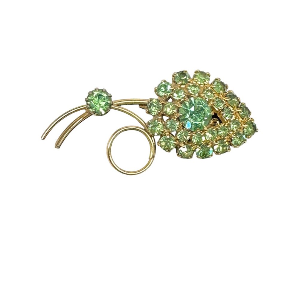 Vintage Green Rhinestone Leaf Pin - Picture 2 of 10